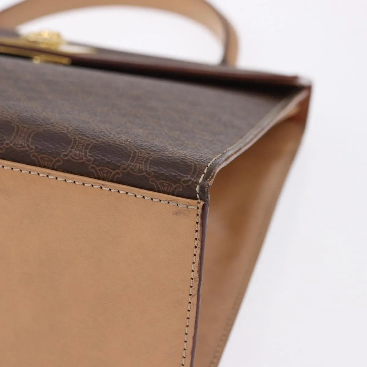 Celine Vintage Macadam Canvas and Leather, Brown, Canvas, Handbag