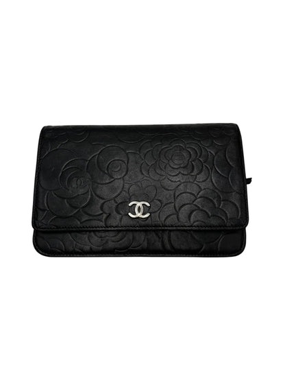 Chanel Sweet Camellia Wallet on Chain Quilted Lambskin, Black, Leather, Shoulder Bag