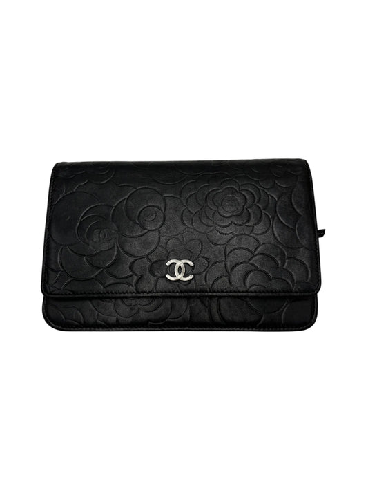 Chanel Sweet Camellia Wallet on Chain Quilted Lambskin, Black, Leather, Shoulder Bag
