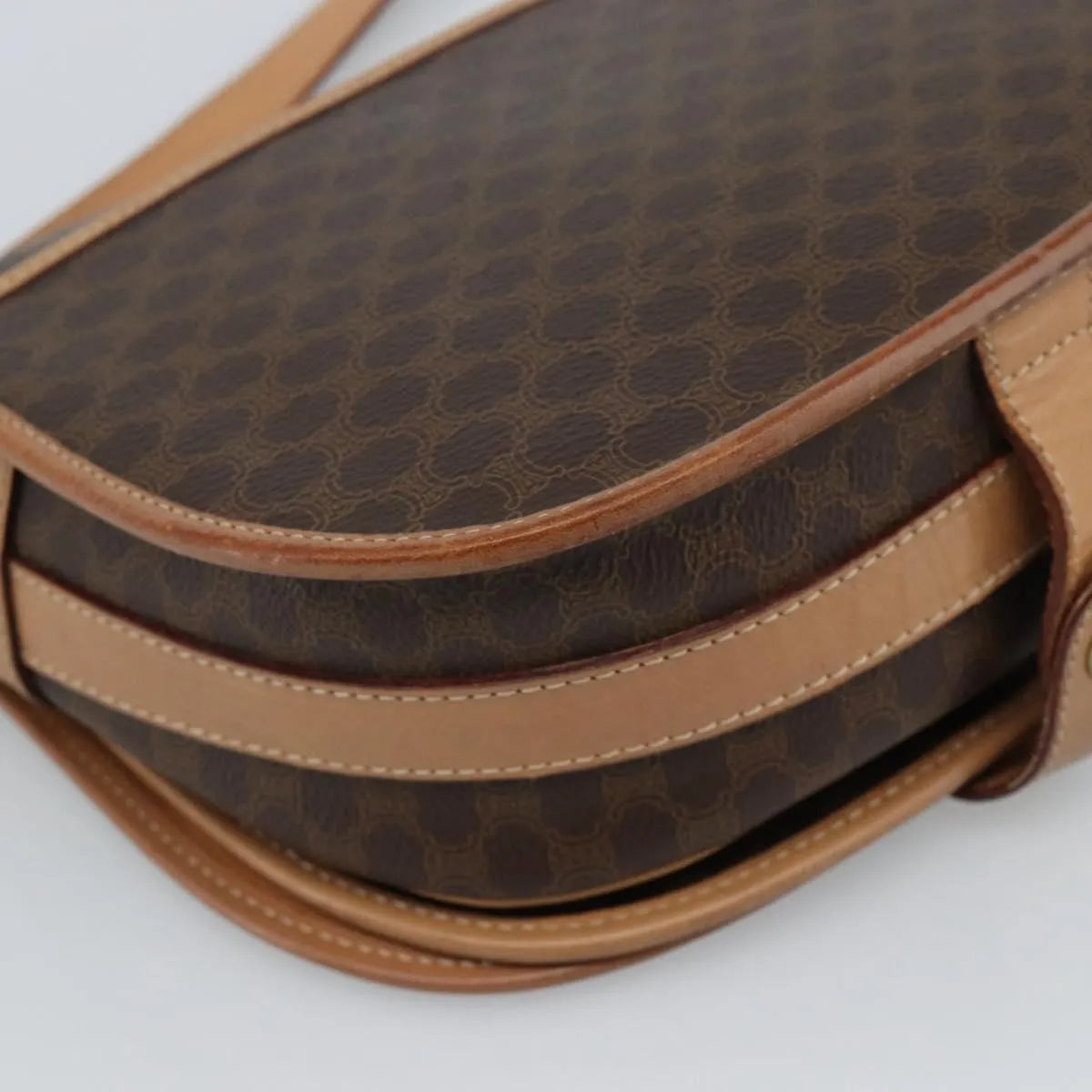 Celine Vintage Macadam Canvas and Leather, Brown, Canvas, Shoulder Bag