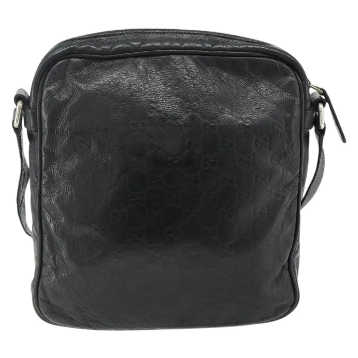 Gucci Front Zip Messenger Guccissima Leather, Black, Leather, Shoulder Bag