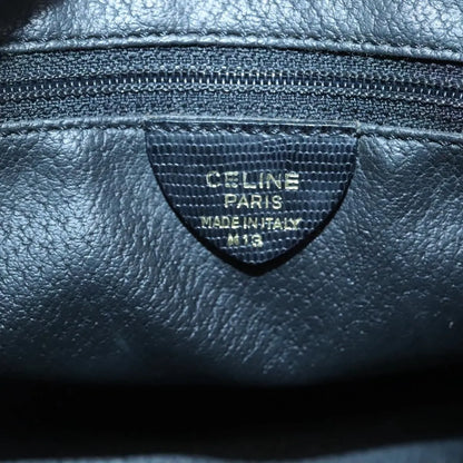 Celine Circle Logo Leather, Black, Leather, Handbag