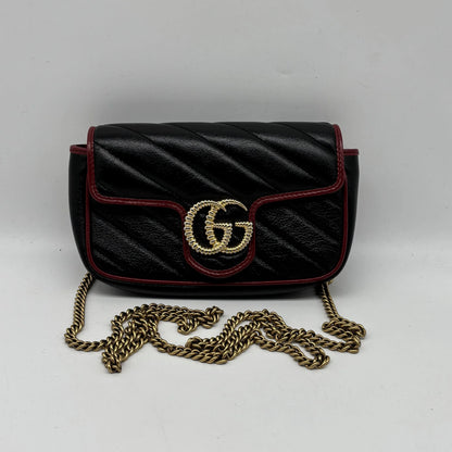 Gucci GG Marmont Chain Flap Matelasse Leather, Black, Leather, Crossbody Bag