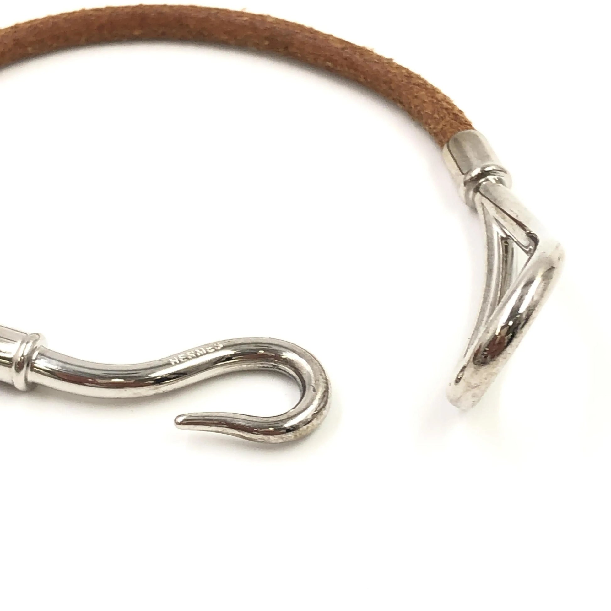 Hermes Jumbo Hook Braided Leather and Metal, Brown, Leather, Bracelet