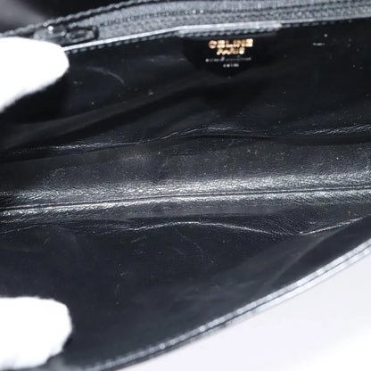 Celine Vintage Circle Logo Leather, Black, Leather, Shoulder Bag