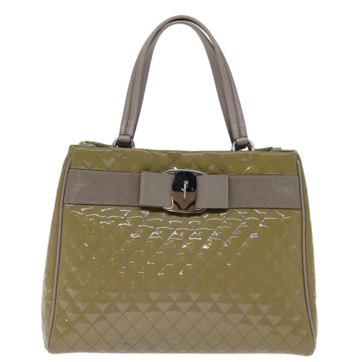 Salvatore Ferragamo Vala Patent leather, Beige, Patent Leather, Handbag
