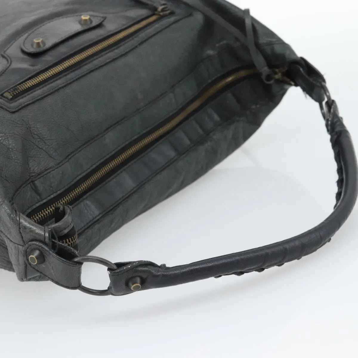 Balenciaga Giant Studs Day Hobo Leather, Green, Leather, Shoulder Bag