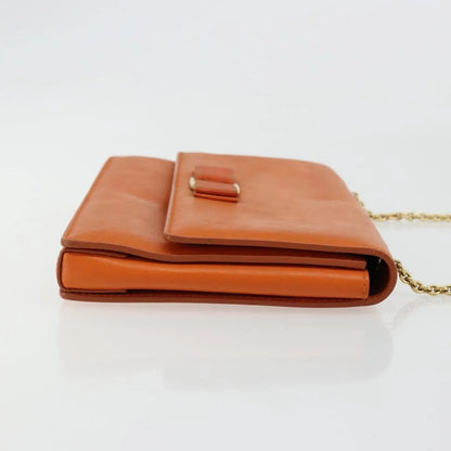 Salvatore Ferragamo Vara Bow Chain Clutch Leather, Orange, Leather, Shoulder Bag