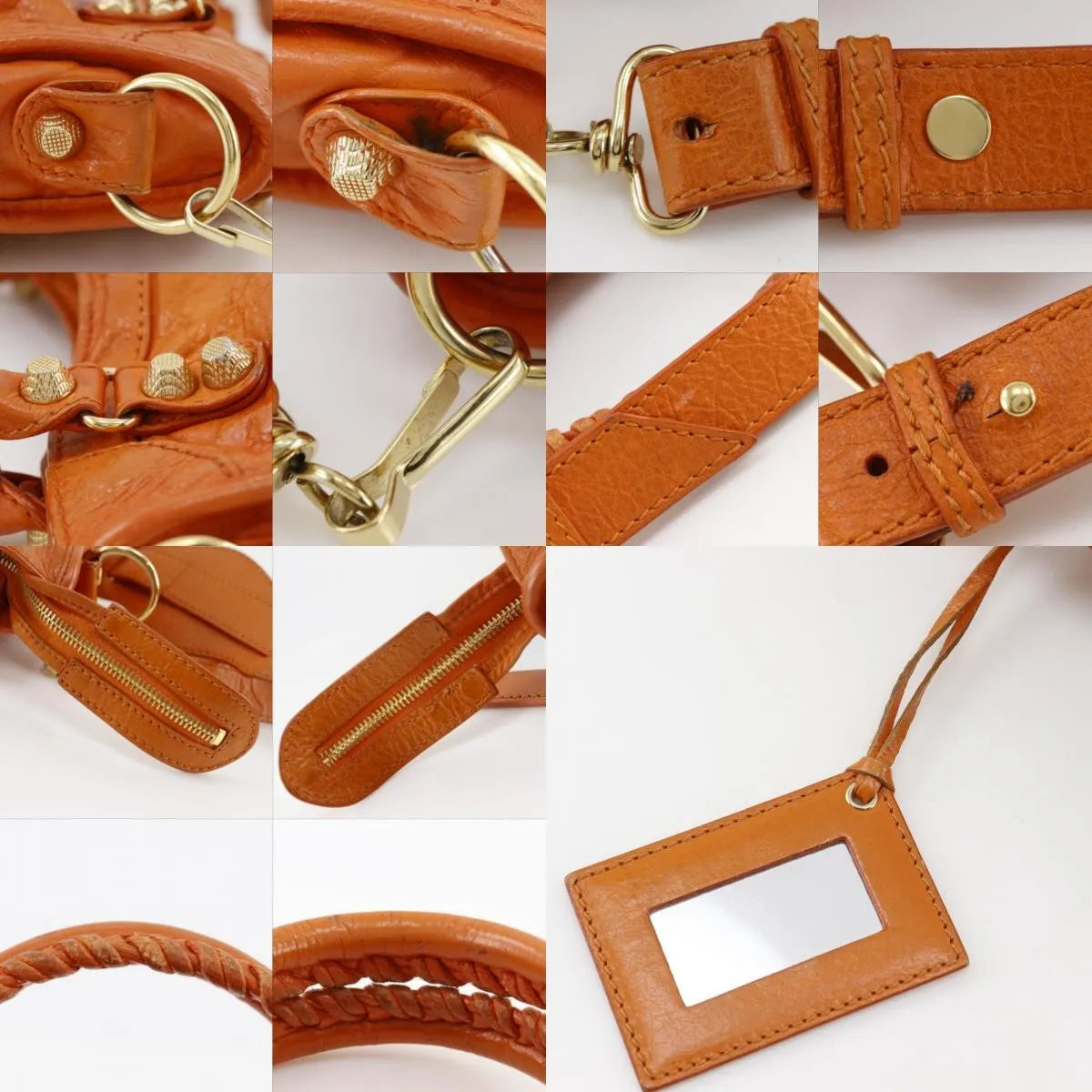 Balenciaga City Classic Studs Leather, Orange, Calfskin, Handbag