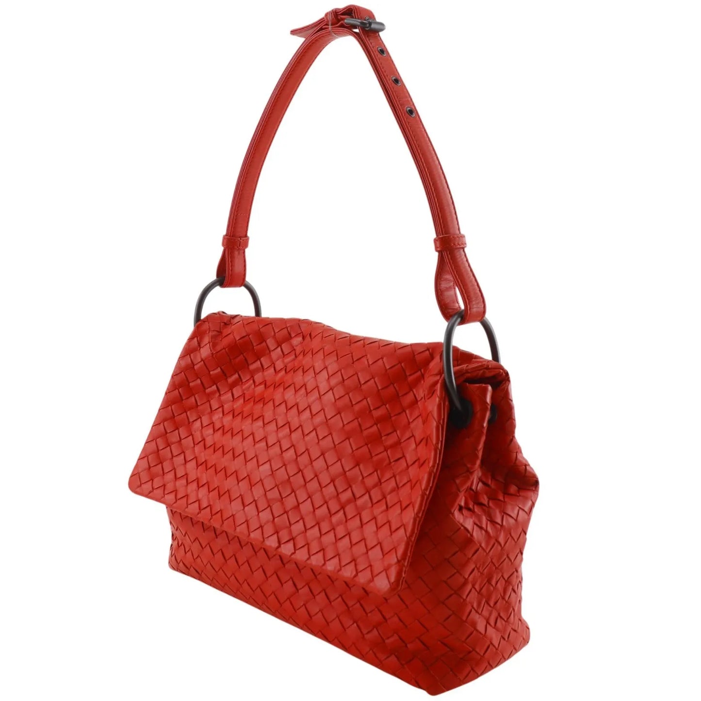 Bottega Veneta Intrecciato Shoulder Leather, Red, Calfskin, Shoulder Bag