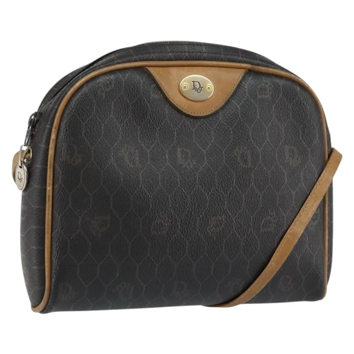 Christian Dior Vintage Honeycomb Canvas and Leather, Black, Canvas, Shoulder Bag
