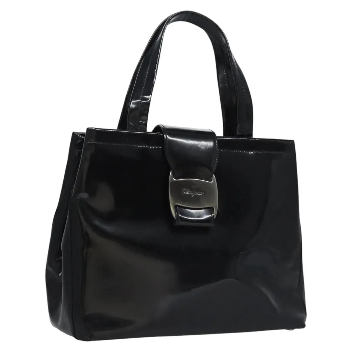 Salvatore Ferragamo Vala Leather, Black, Patent Leather, Handbag