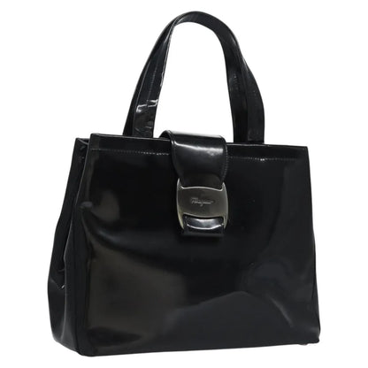 Salvatore Ferragamo Vala Leather, Black, Patent Leather, Handbag