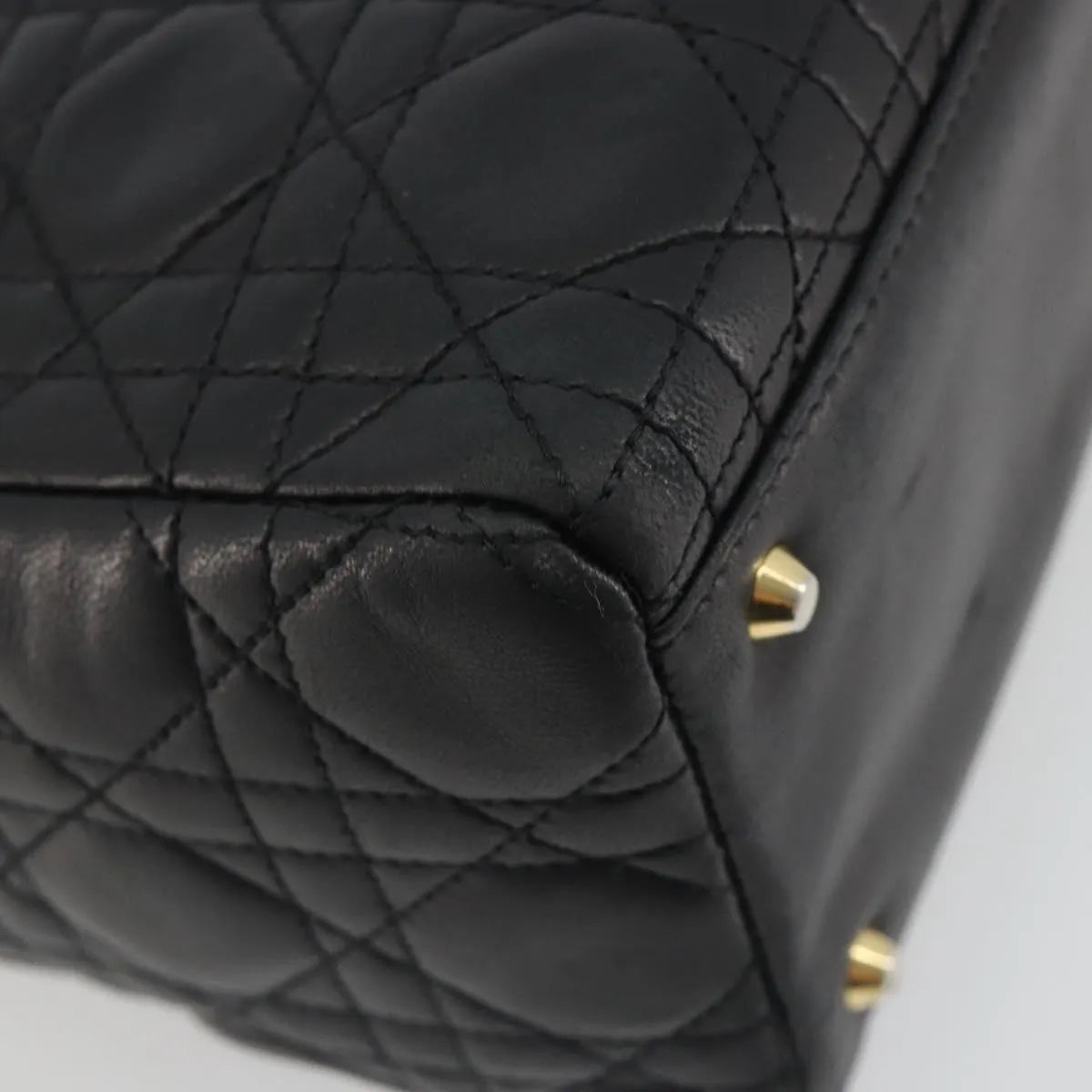 Christian Dior Vintage Lady Dior Cannage Quilt Lambskin, Black, Leather, Handbag