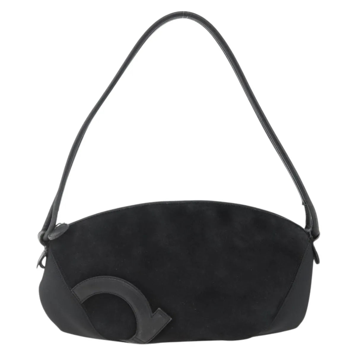 Salvatore Ferragamo Gancini Suede, Black, Suede, Shoulder Bag