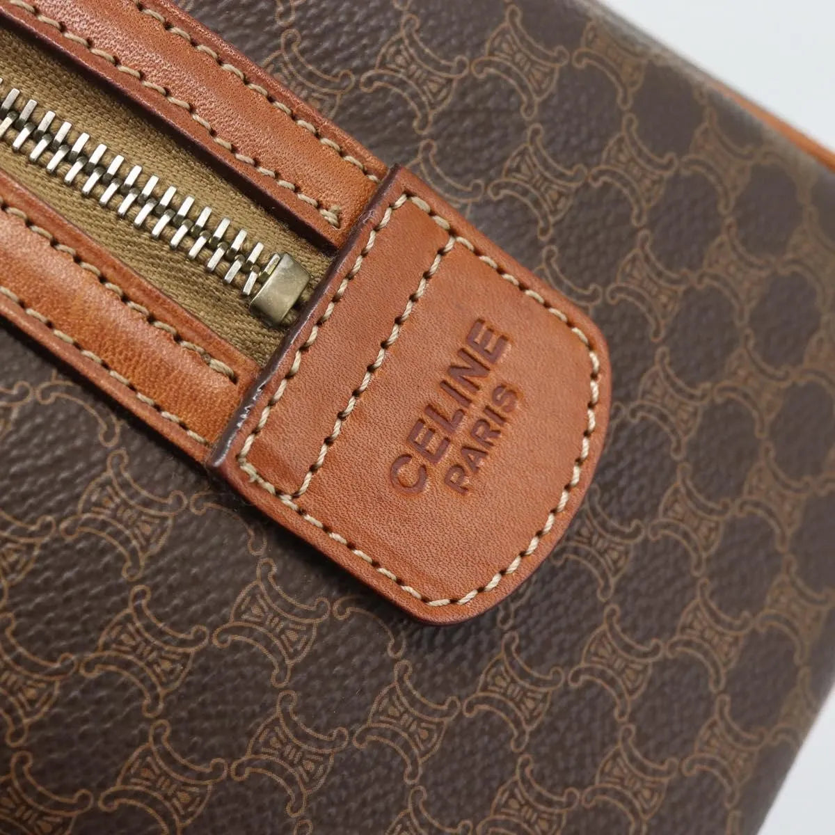 Celine boston Macadam Canvas, Brown, PVC, Travel Bag