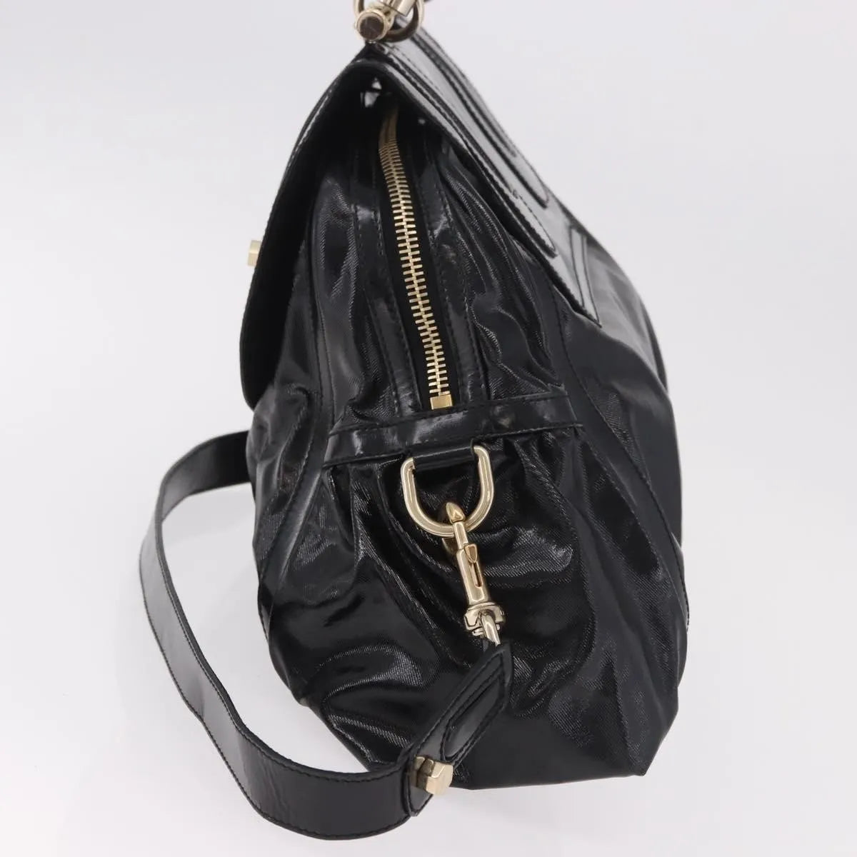 Gucci Pop Bamboo Handle Dialux Coated Canvas, Black, PVC, Handbag