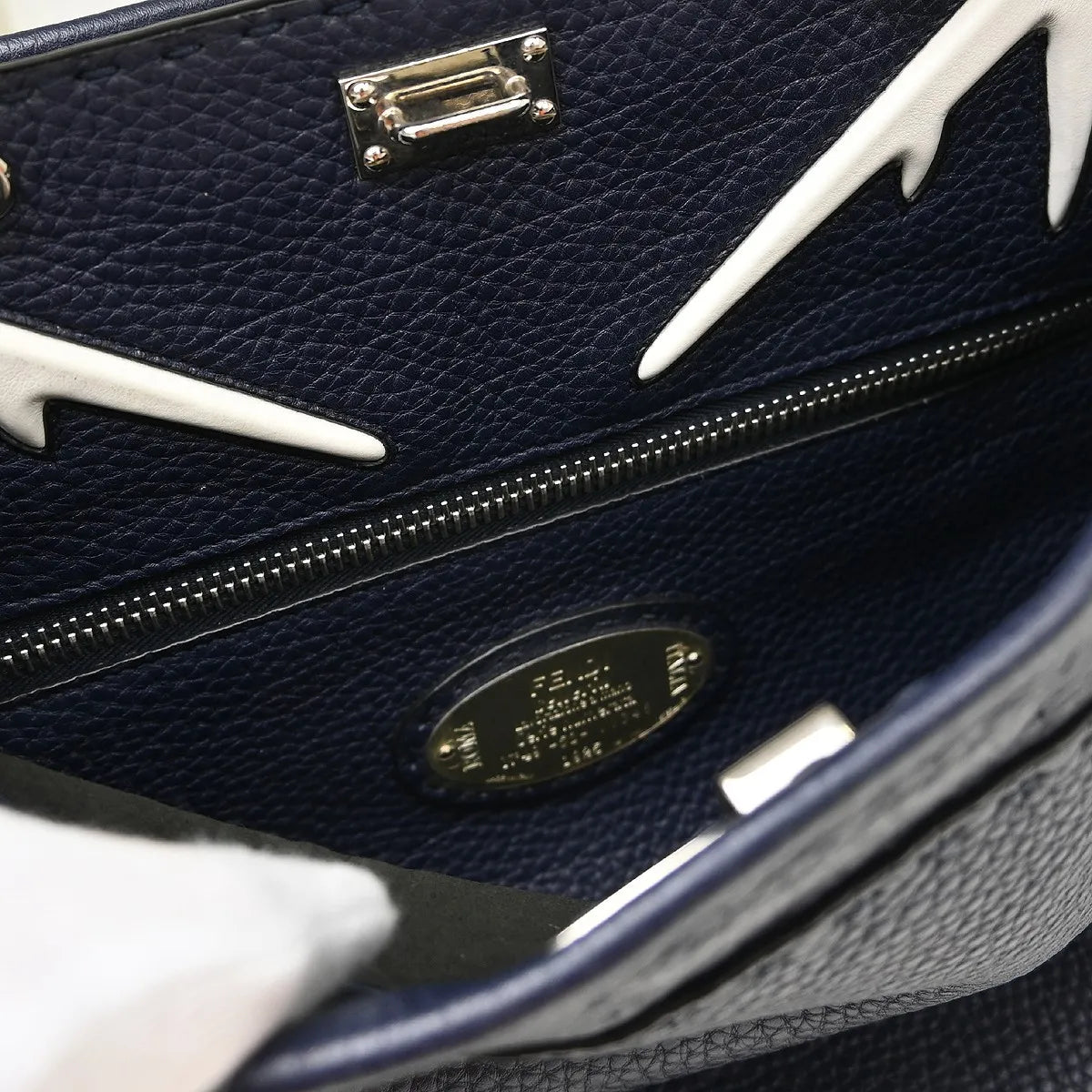 Fendi Selleria Peekaboo Fit Leather, Navy, Leather, Handbag