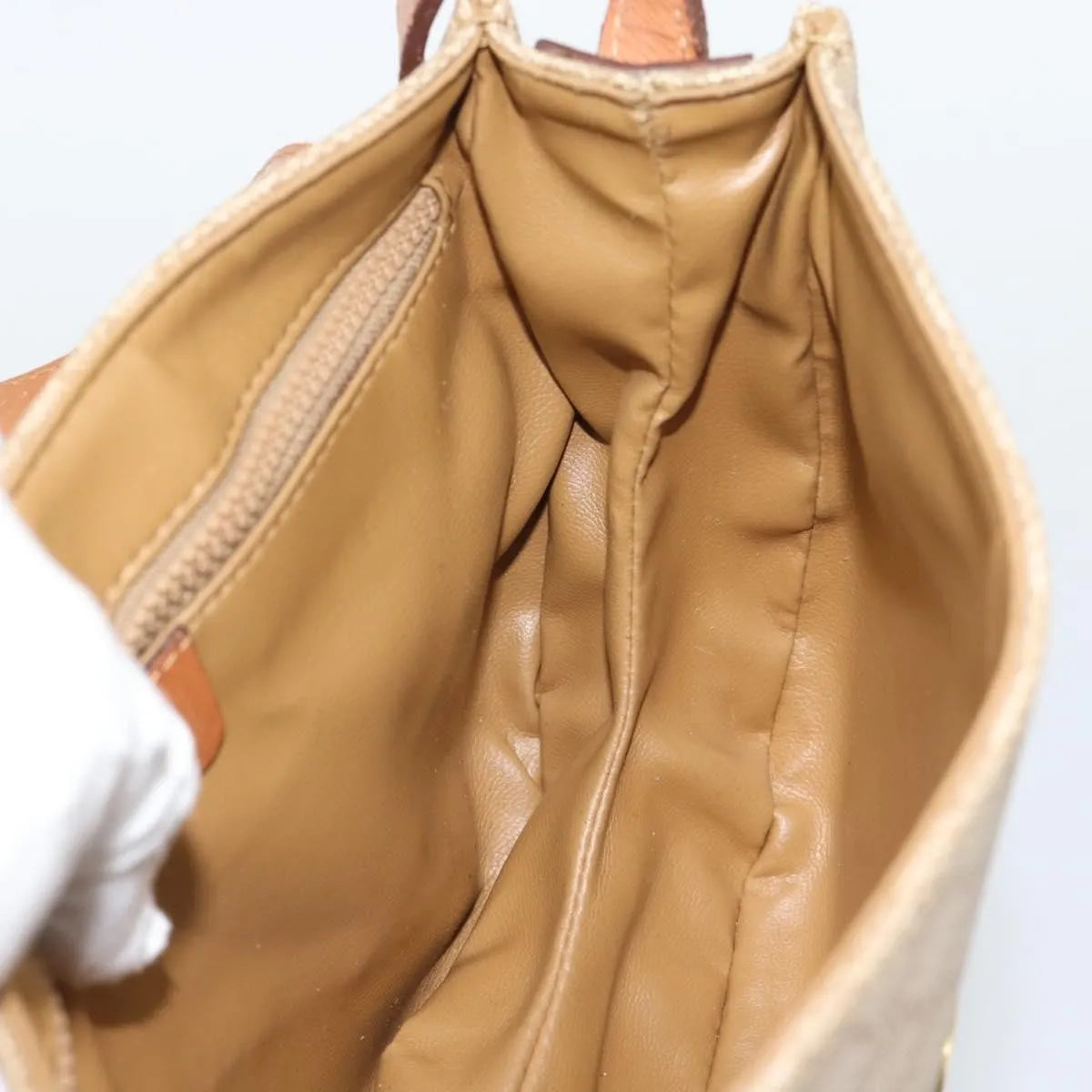 Celine Vintage Macadam Canvas and Leather, Beige, Canvas, Shoulder Bag
