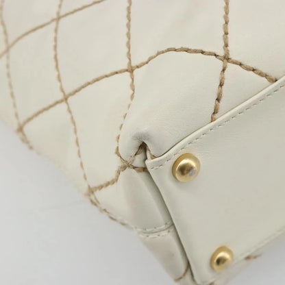 Chanel Surpique Tote Quilted Leather, White, Leather, Tote Bag