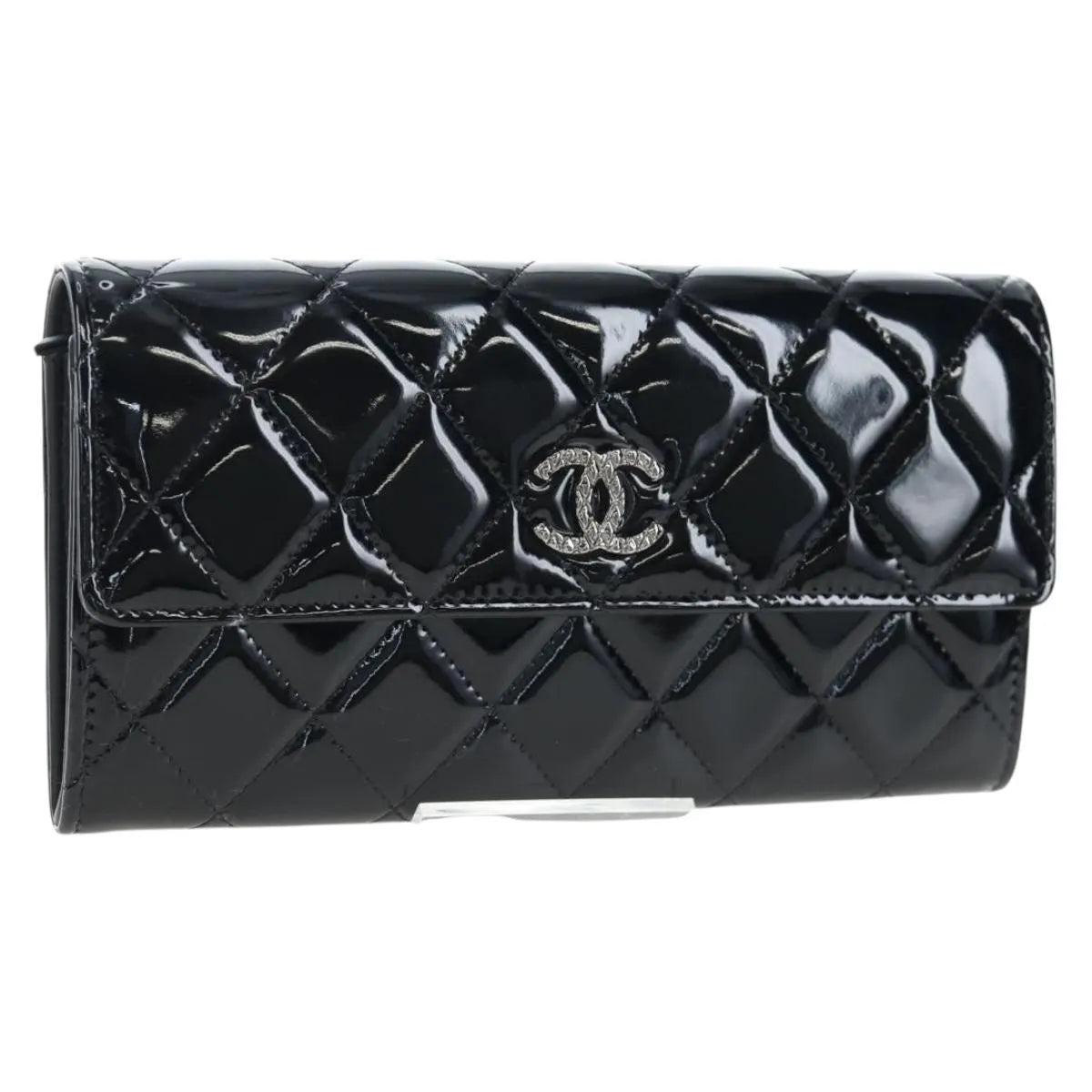 Chanel CC French Flap Quilted Patent Leather, Black, Patent Leather, Wallet