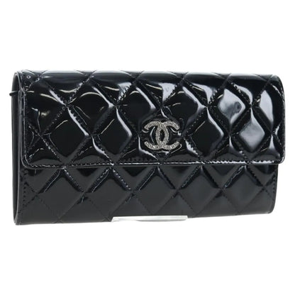 Chanel CC French Flap Quilted Patent Leather, Black, Patent Leather, Wallet