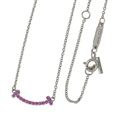 Tiffany & Co. T Smile Pendant 18K White Gold with Pink Sapphires, Silver, White Gold, Necklace
