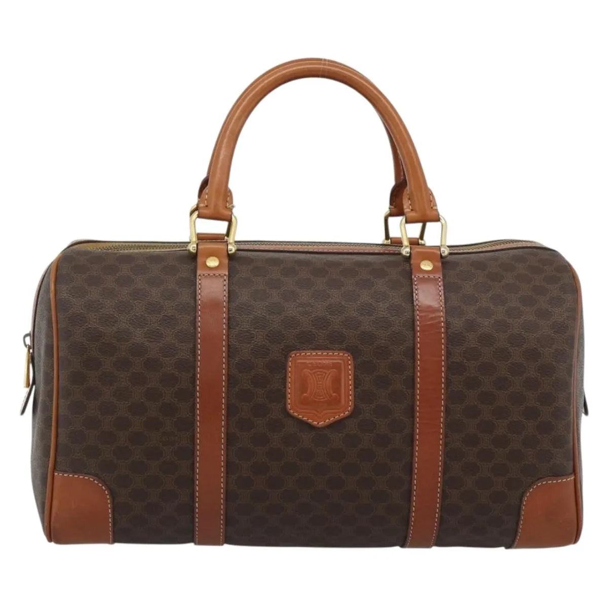 Celine Vintage Macadam Boston Canvas and Leather, Brown, Canvas, Handbag