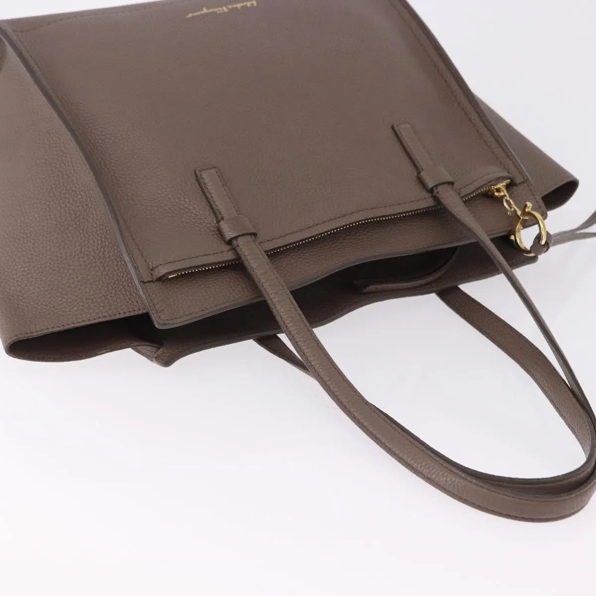 Salvatore Ferragamo Amy Tote Pebbled Leather, Beige, Leather, Tote Bag