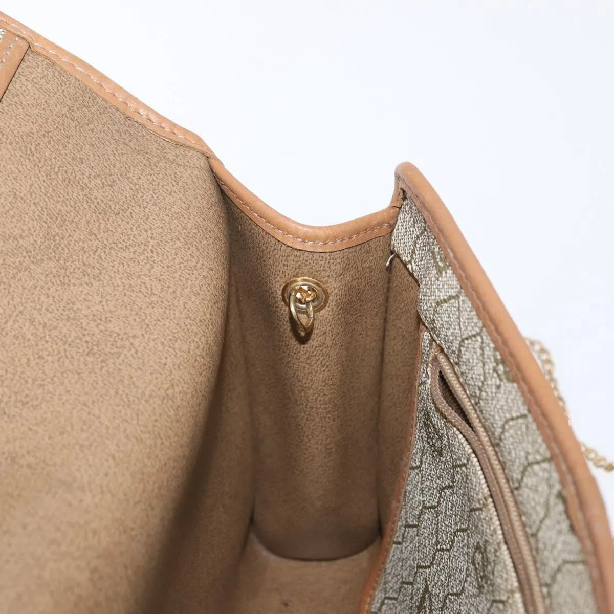 Christian Dior Vintage Honeycomb chain Canvas, Beige, Canvas, Shoulder Bag