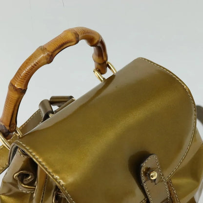 Gucci Vintage Bamboo Patent, Gold, Patent Leather, Backpack