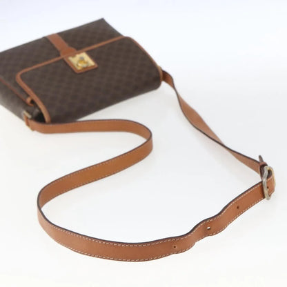 Celine Vintage Macadam Canvas and Leather, Brown, Canvas, Shoulder Bag