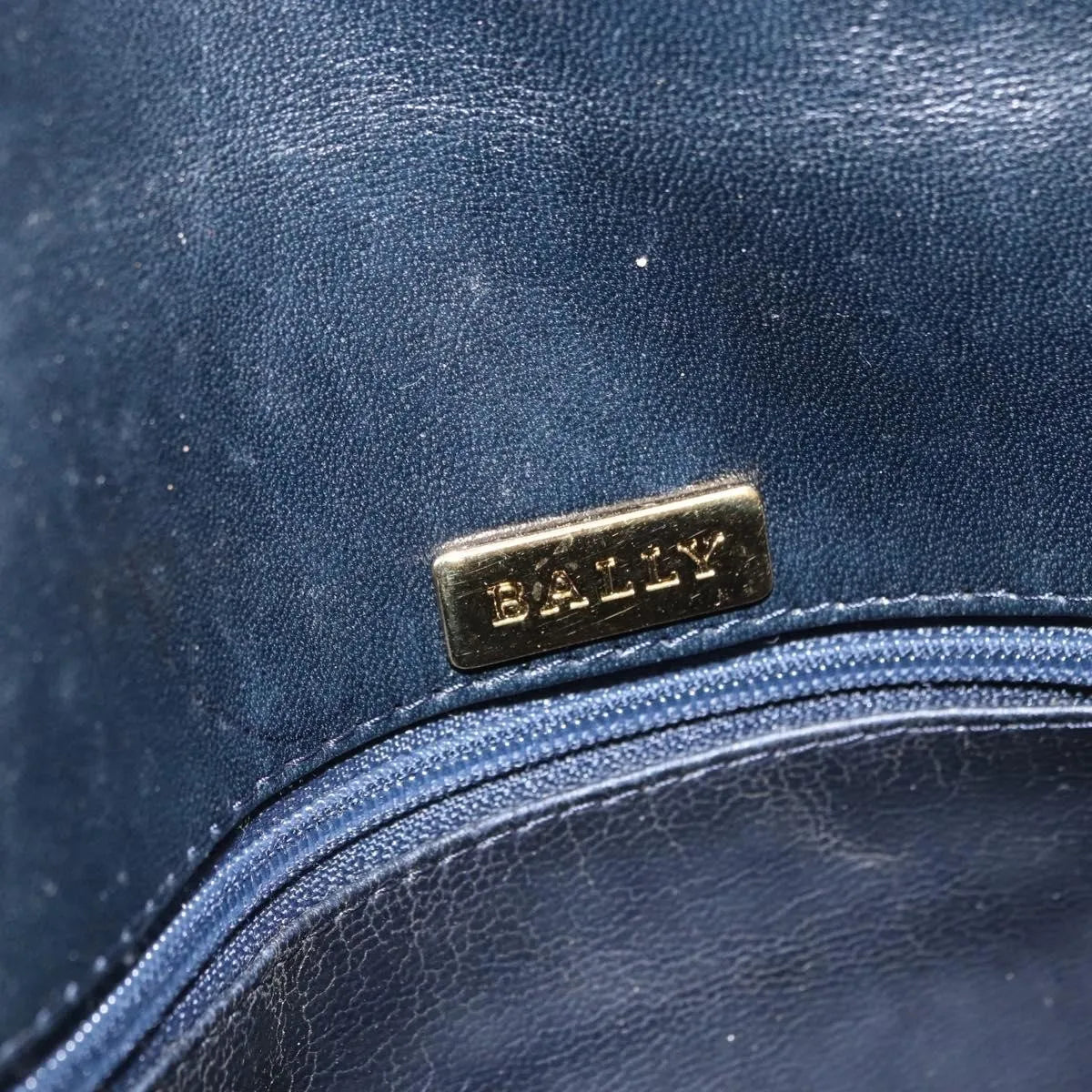 Bally Vintage Chain Quilted Leather, Navy, Leather, Shoulder Bag