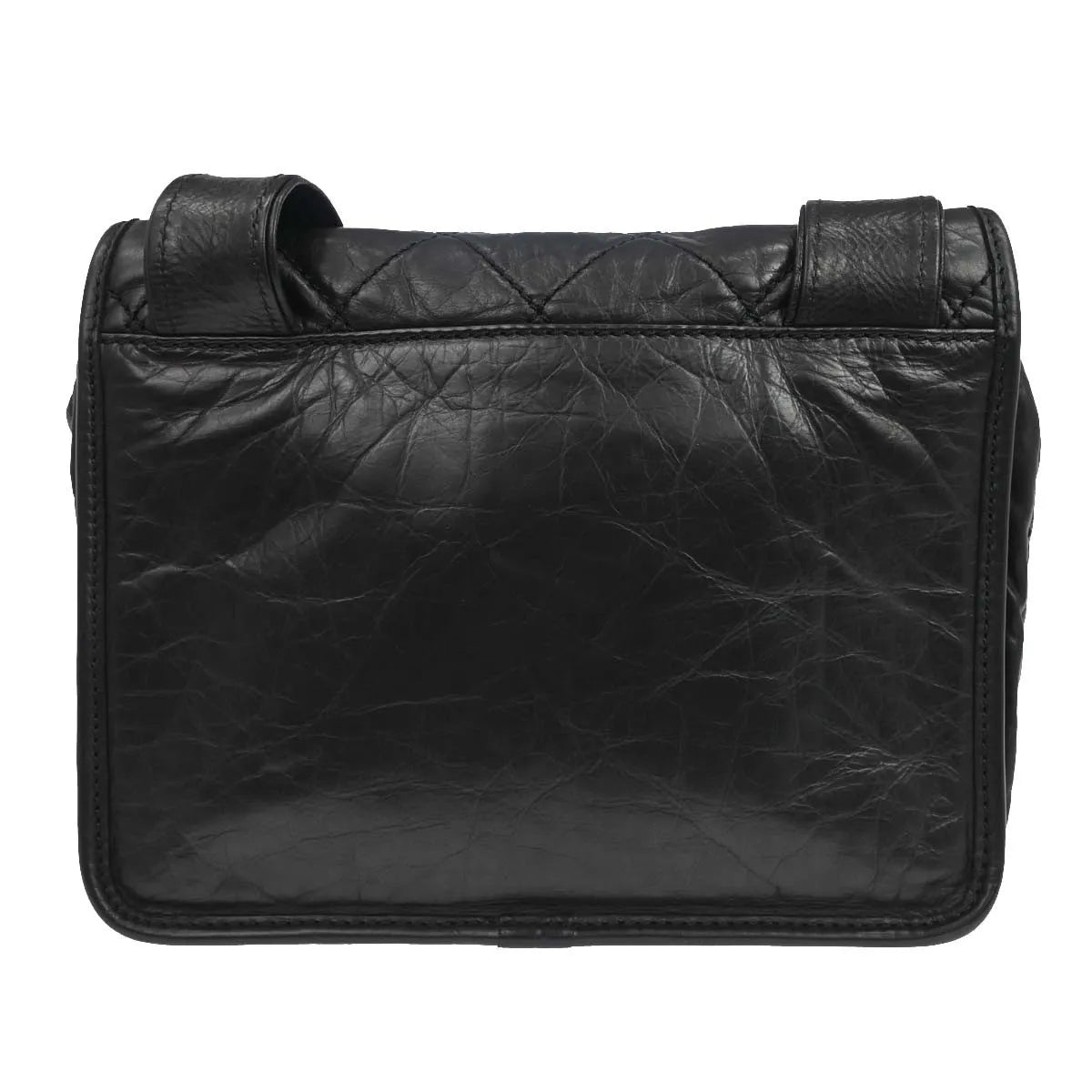 Chanel Vintage Logo Messenger Quilted Aged Calfskin, Black, Leather, Shoulder Bag