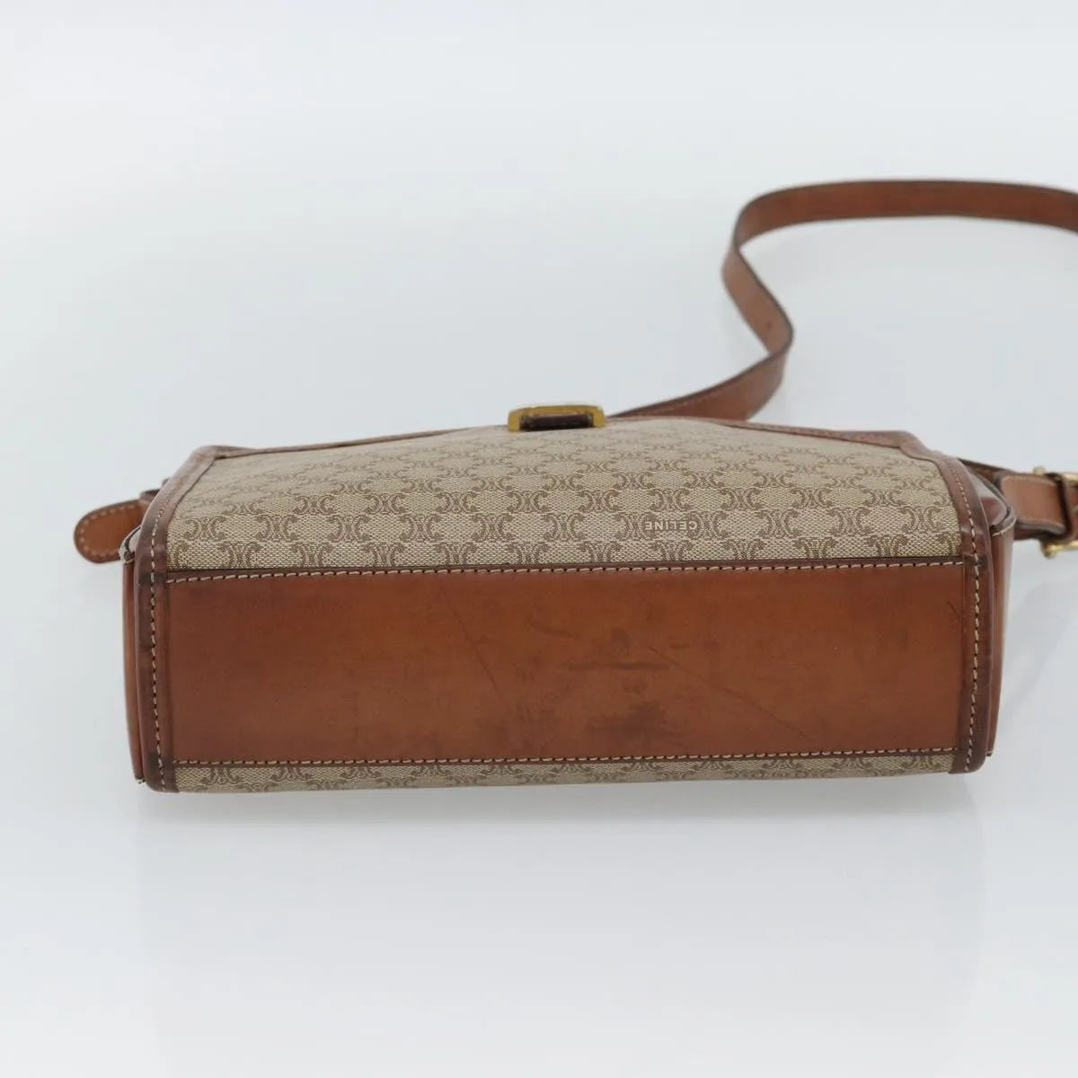 Celine Vintage Macadam Canvas and Leather, Beige, Canvas, Shoulder Bag