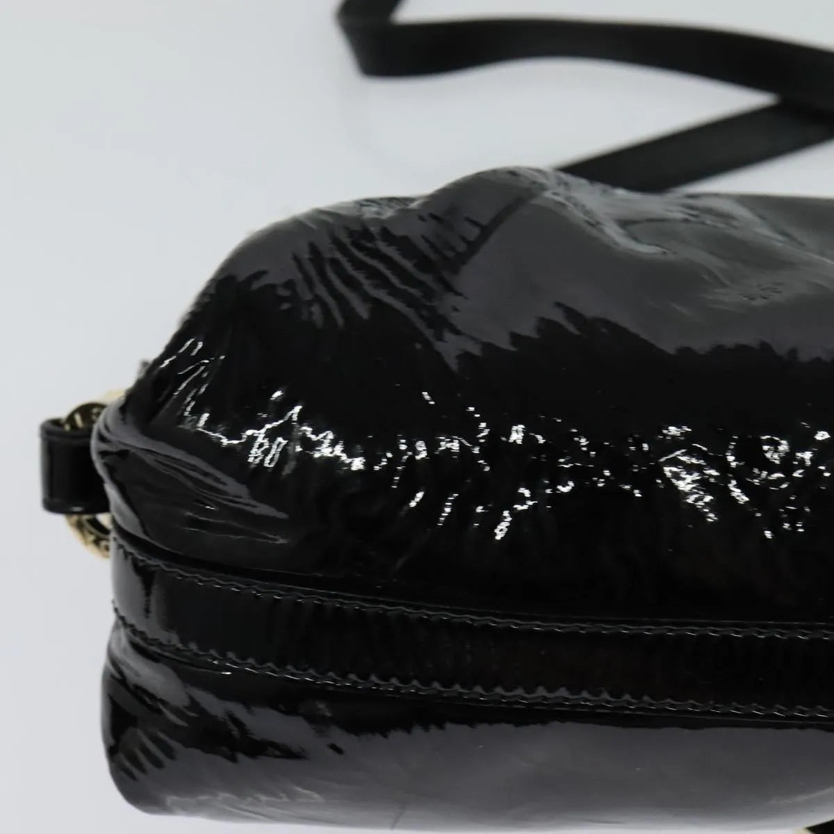 Bvlgari Chandra Flap Enamel, Black, Patent Leather, Shoulder Bag