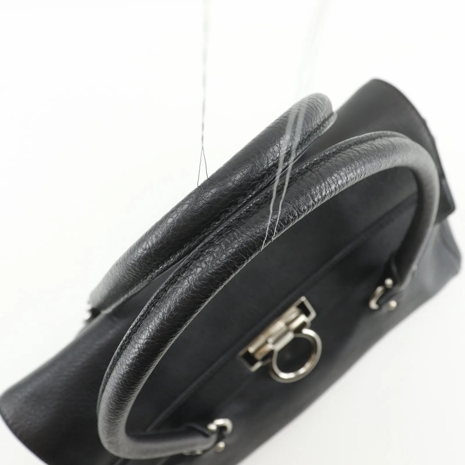 Salvatore Ferragamo Gancini Satchel Leather, Black, Leather, Shoulder Bag