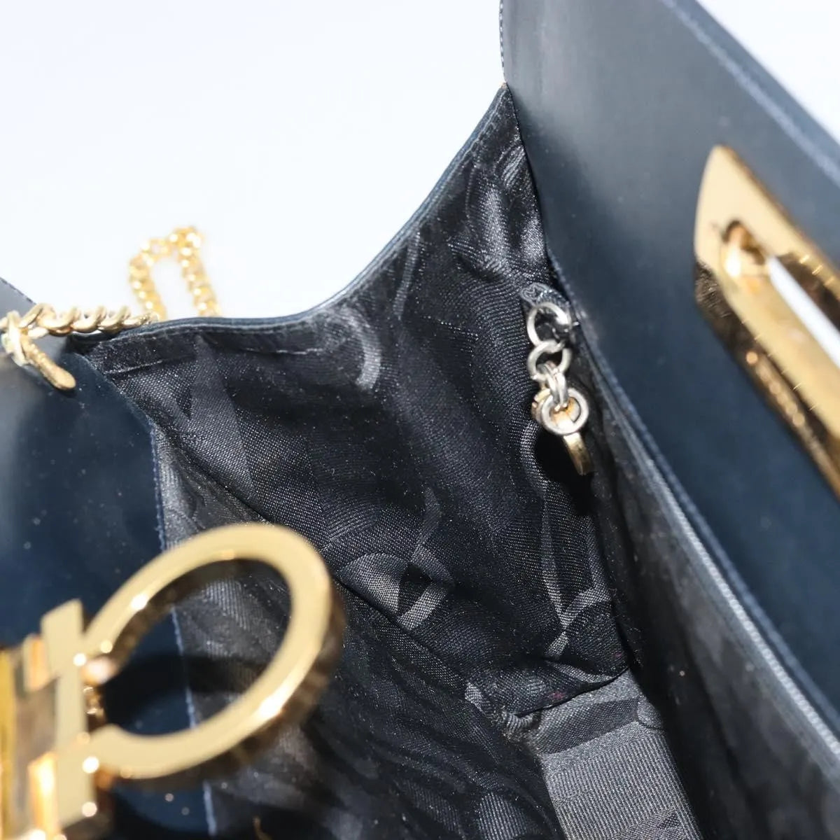 Salvatore Ferragamo Vintage Gancini Chain Leather, Navy, Leather, Shoulder Bag