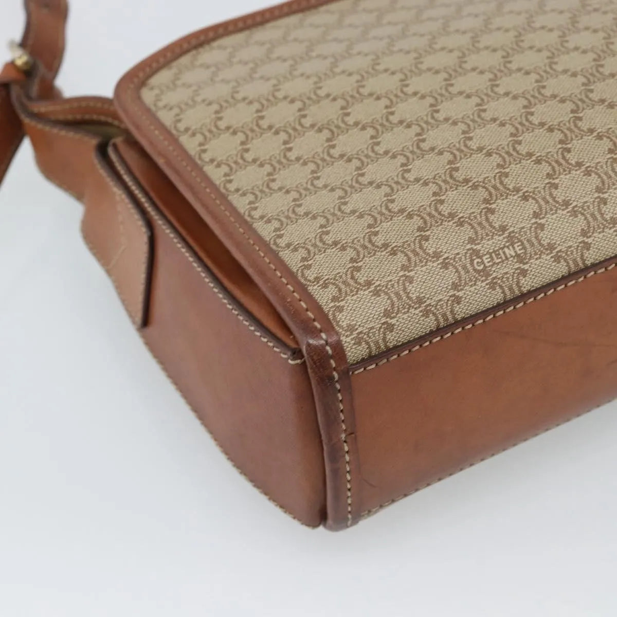Celine Vintage Macadam Canvas and Leather, Beige, Canvas, Shoulder Bag