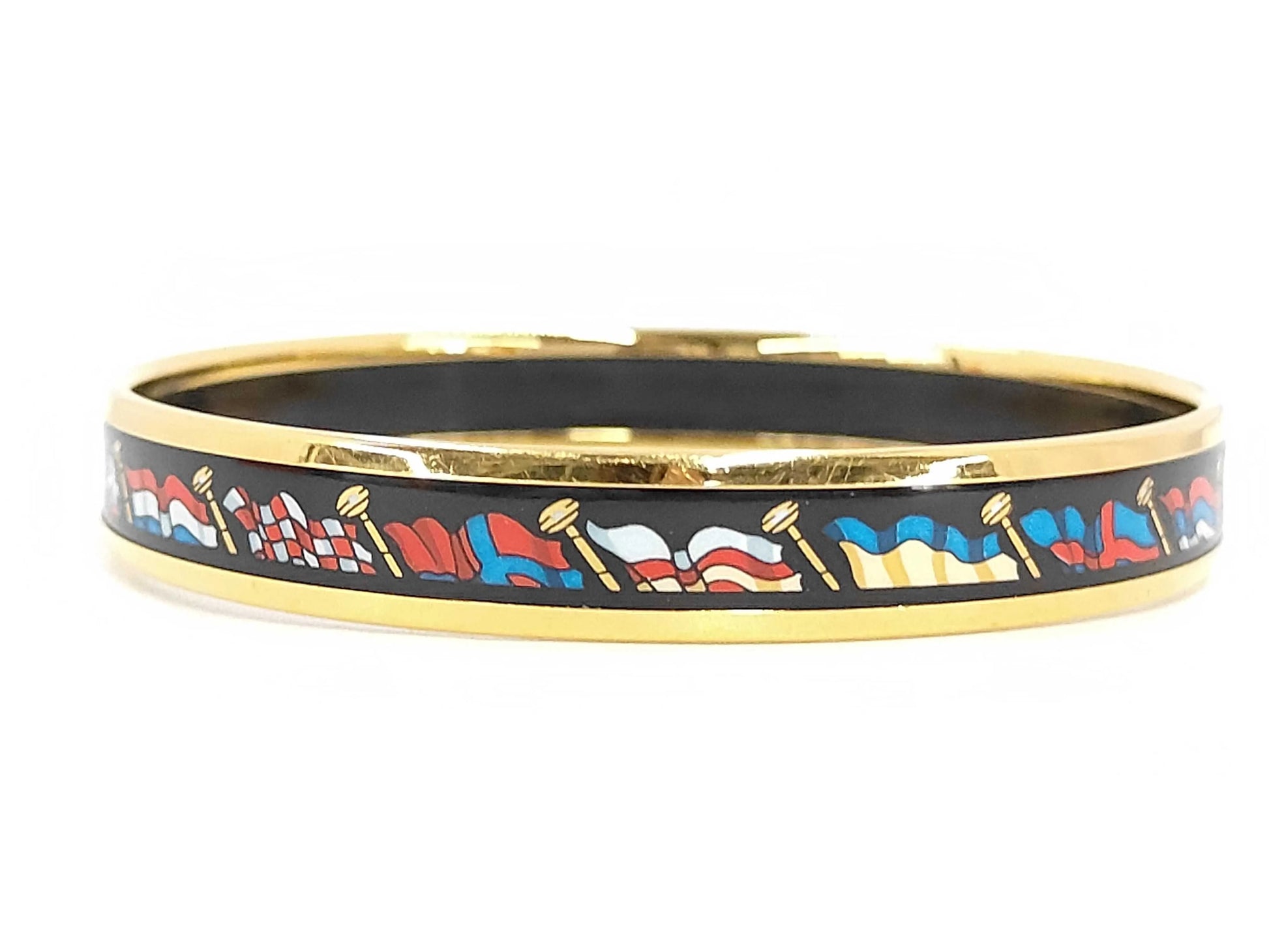 Hermes Uni Bangle Enamel, Multicolour, Metal, Bracelet