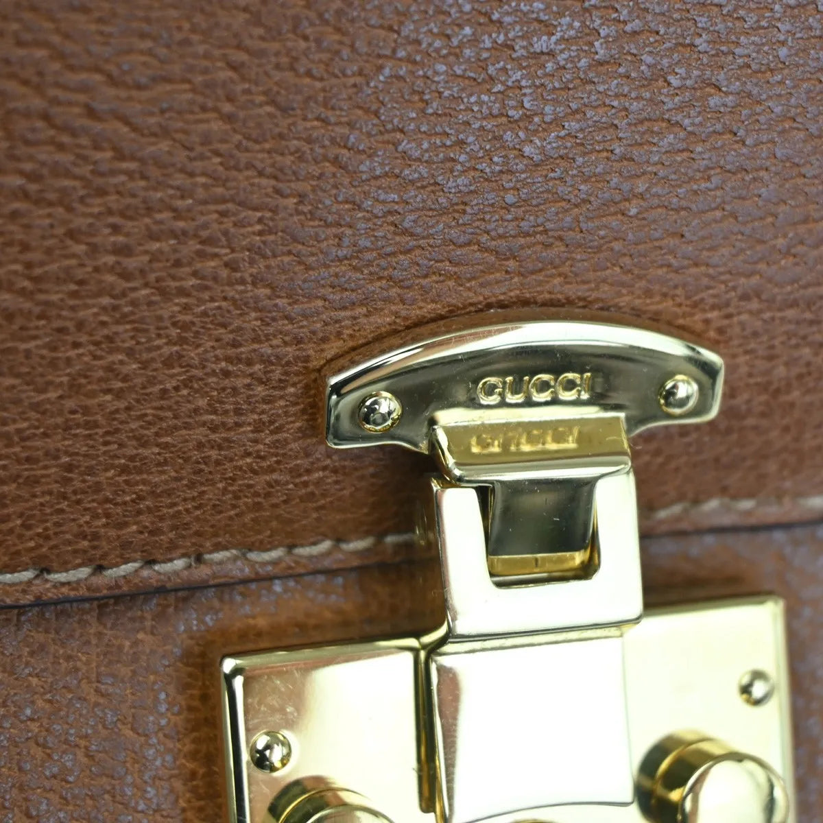 Gucci Vintage Lady Lock Top Handle Leather, Brown, Leather, Shoulder Bag
