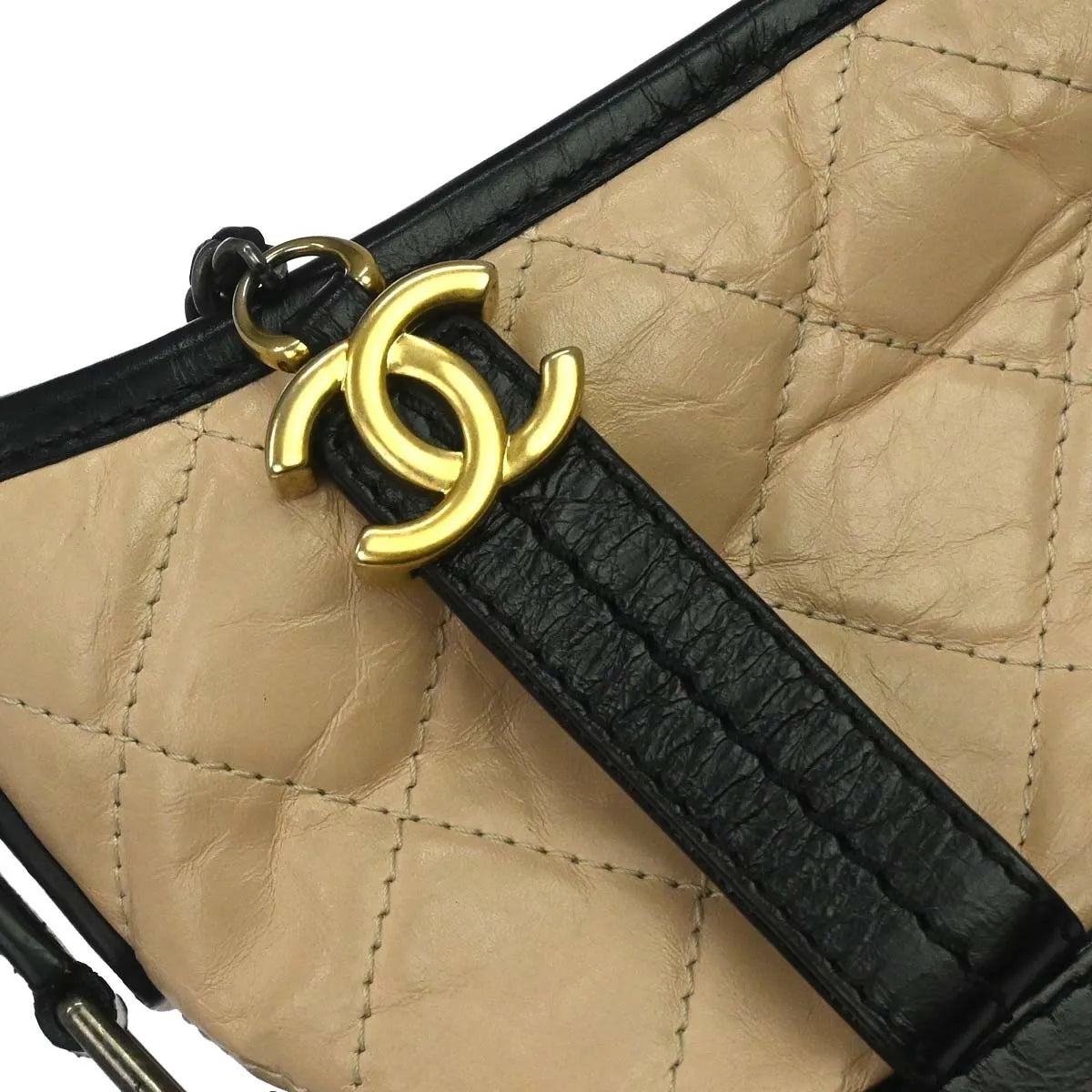 Chanel Bicolor Gabrielle Hobo Quilted Aged Calfskin, Beige, Leather, Shoulder Bag