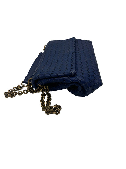 Bottega Veneta Olimpia Intrecciato Microstuds Lambskin, Blue, Leather, Handbag