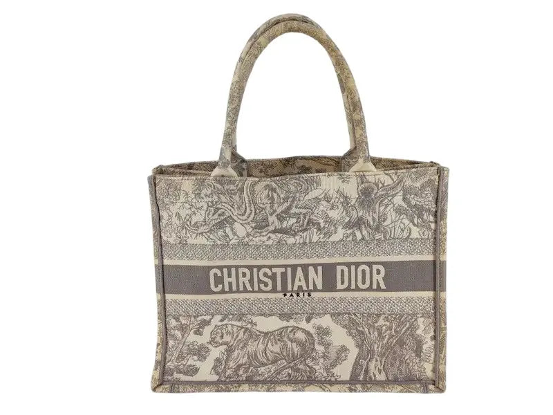 Christian Dior Book Tote Embroidered Canvas, Beige, Canvas, Tote Bag