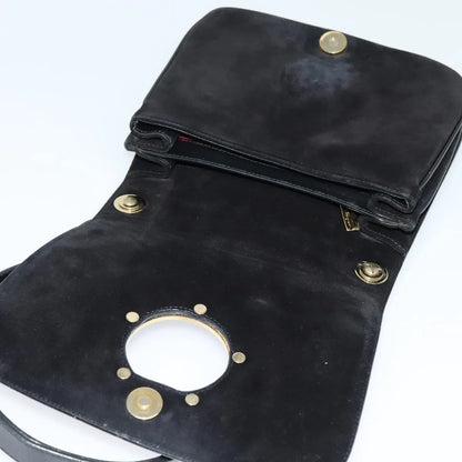 Salvatore Ferragamo Gancini Suede, Black, Suede, Shoulder Bag
