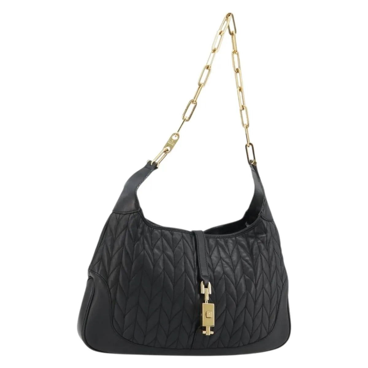 Gucci Vintage Jackie Shoulder Canvas and Leather, Black, Leather, Handbag