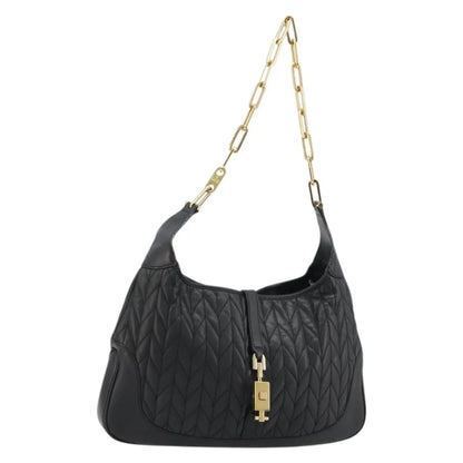 Gucci Vintage Jackie Shoulder Canvas and Leather, Black, Leather, Handbag