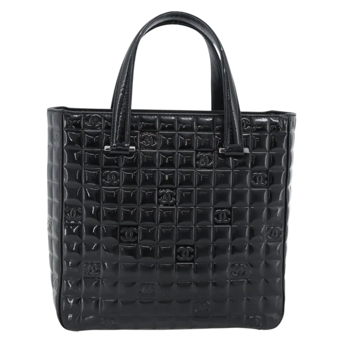 Chanel Chocolate Bar CC Tote Quilted Patent, Black, Patent Leather, Tote Bag