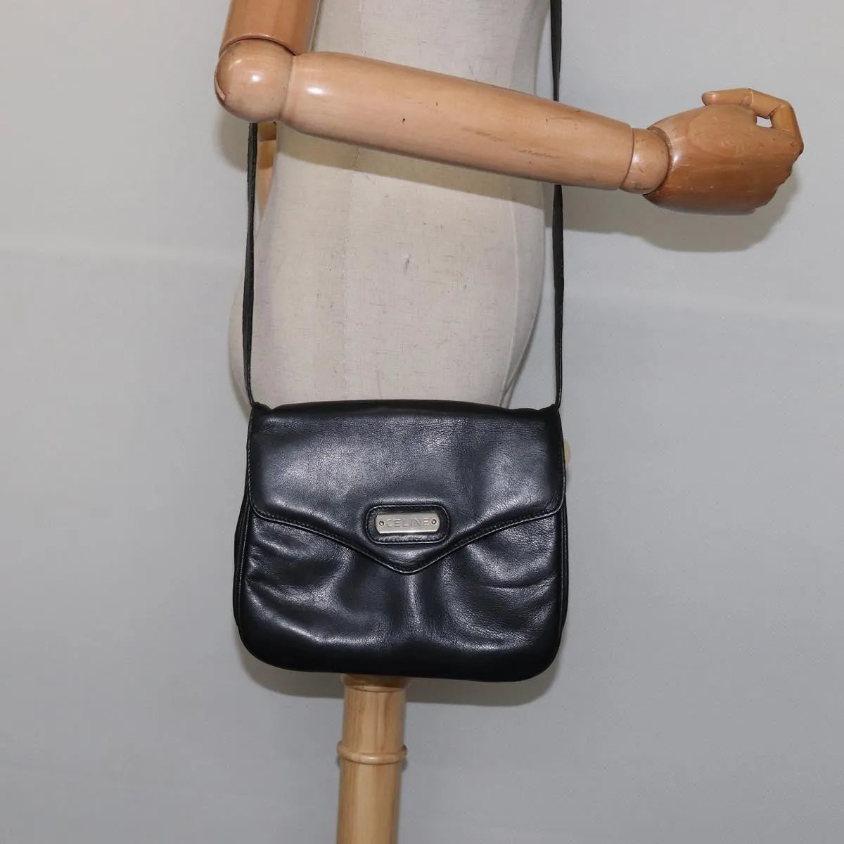 Celine Vintage Leather, Black, Leather, Shoulder Bag