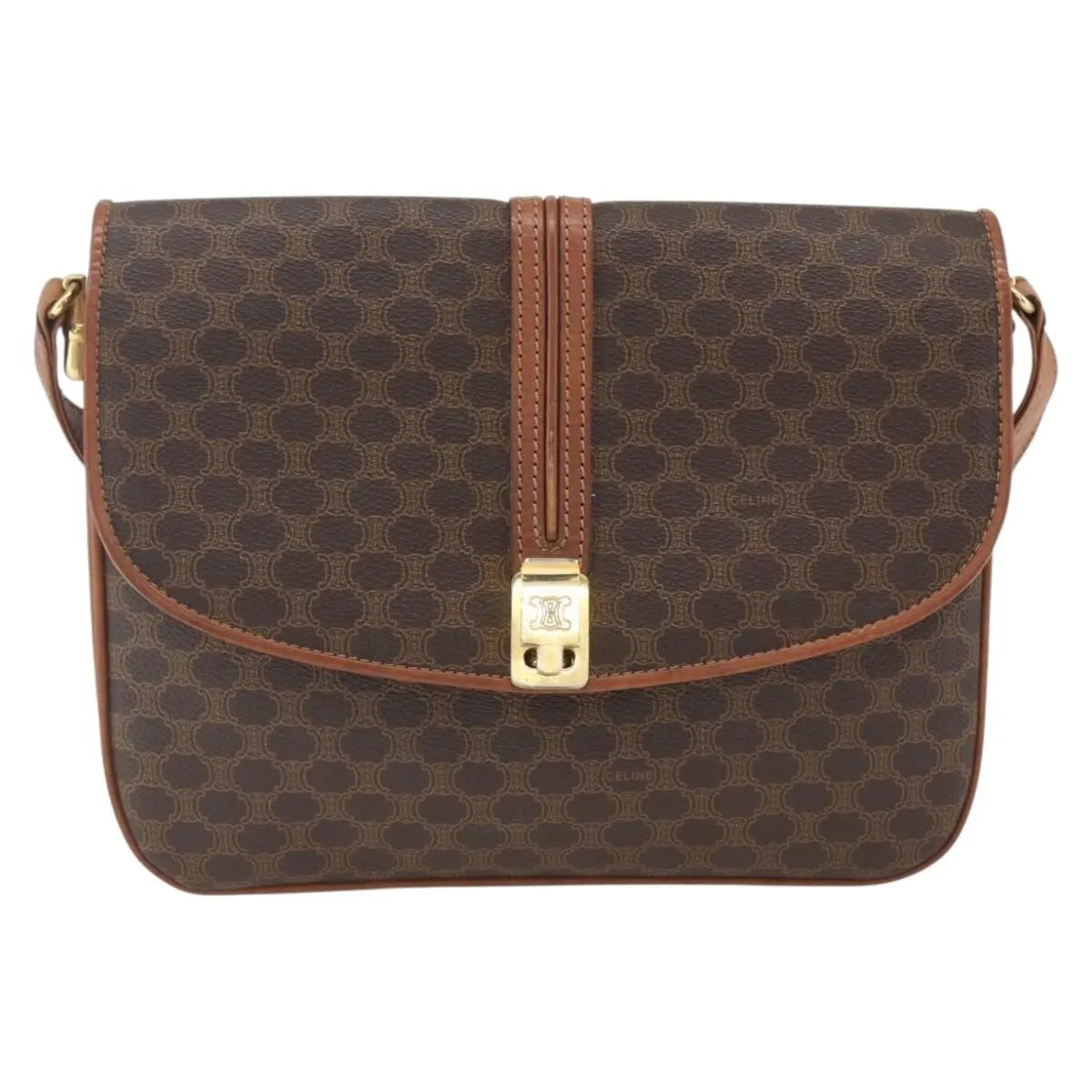 Celine Vintage Macadam Canvas and Leather, Brown, Canvas, Shoulder Bag